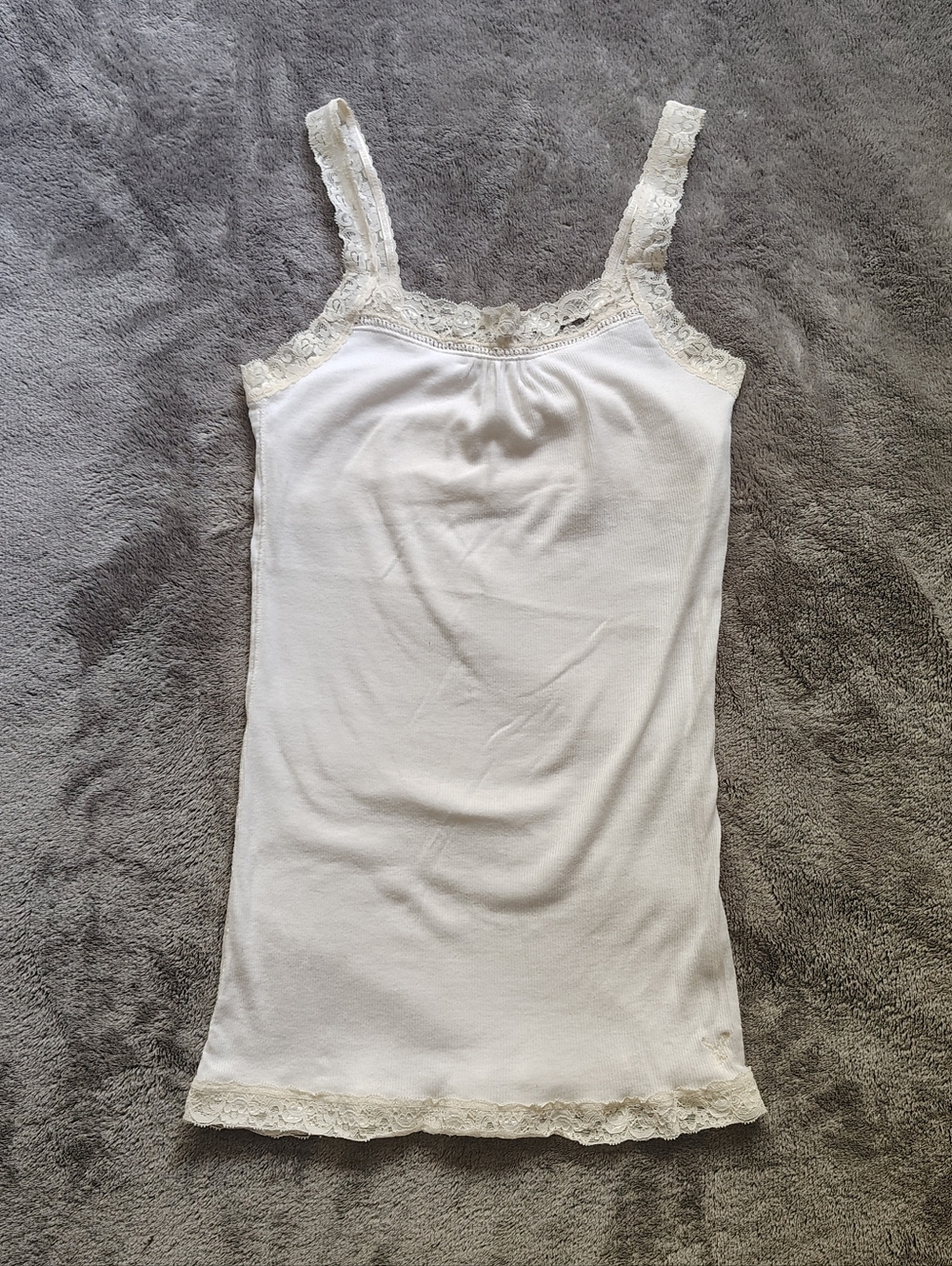 Y2K Vintage American Eagle Lace Trim White Cream Cami Tank Top Small Medium
